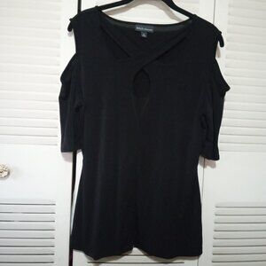 BOLD ELEMENTS Black Cross Over Cutout Neck Cold Shoulder Top Blouse M
